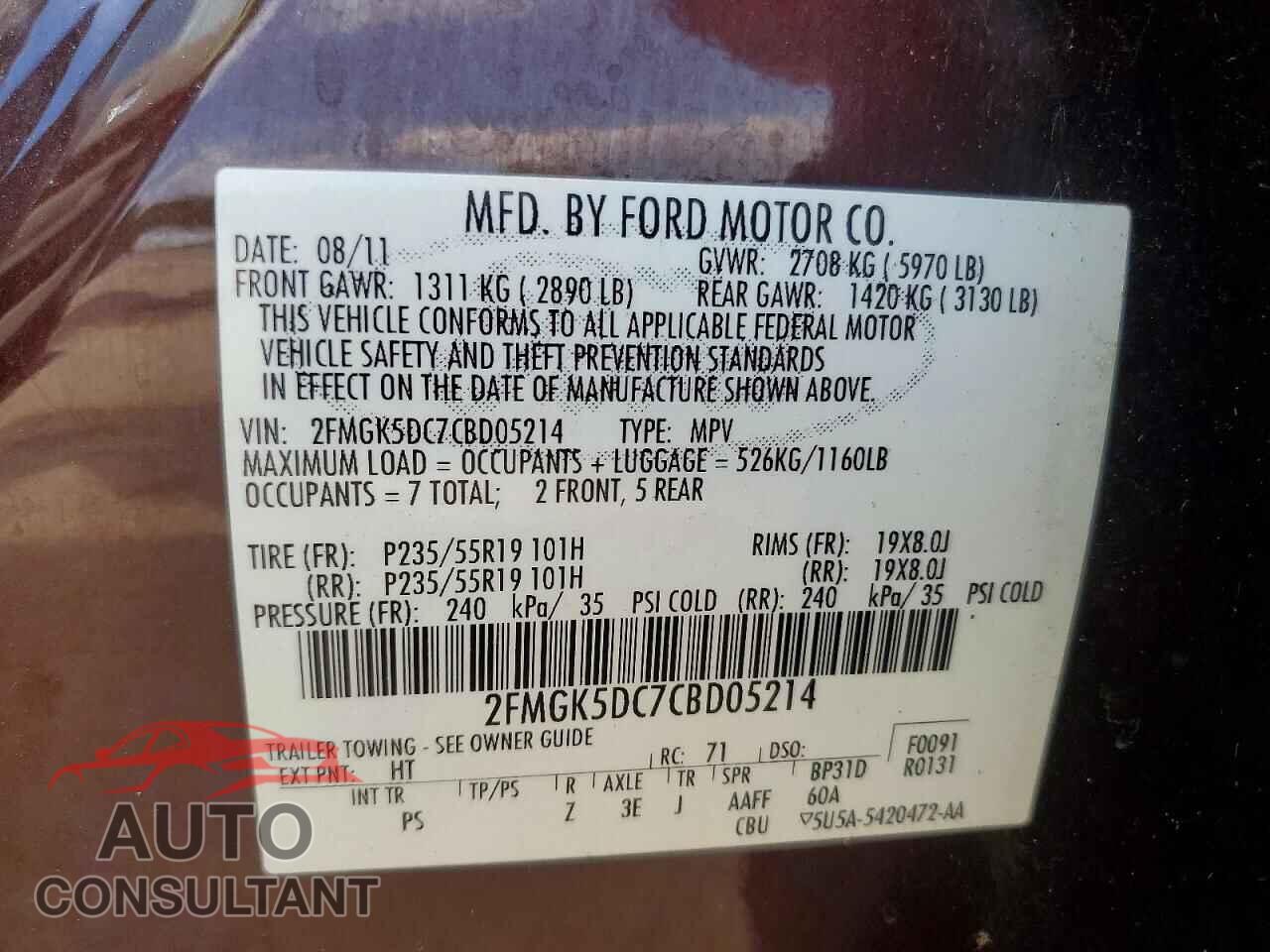 FORD FLEX 2012 - 2FMGK5DC7CBD05214