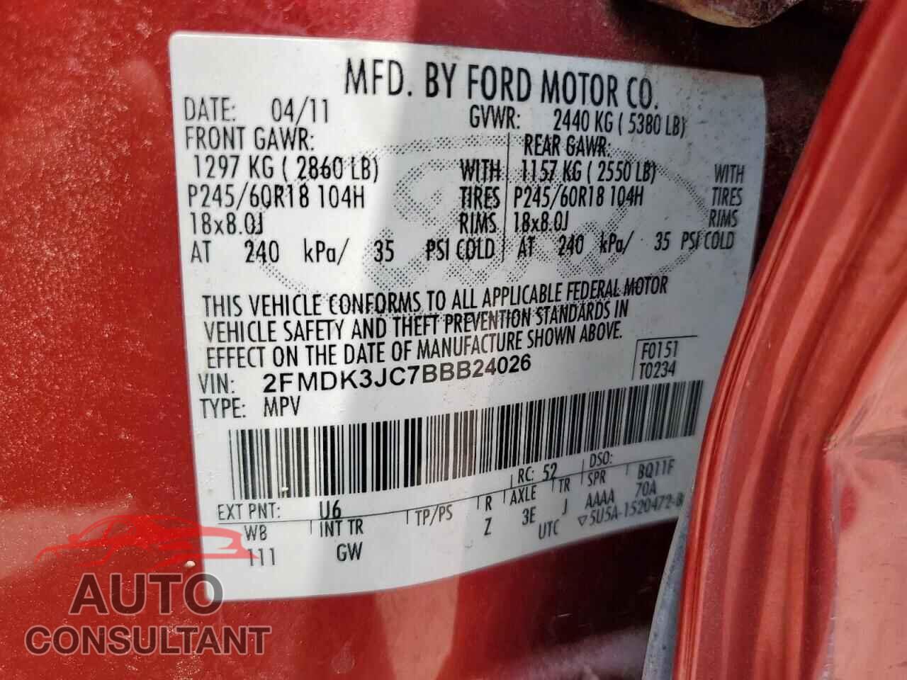 FORD EDGE 2011 - 2FMDK3JC7BBB24026