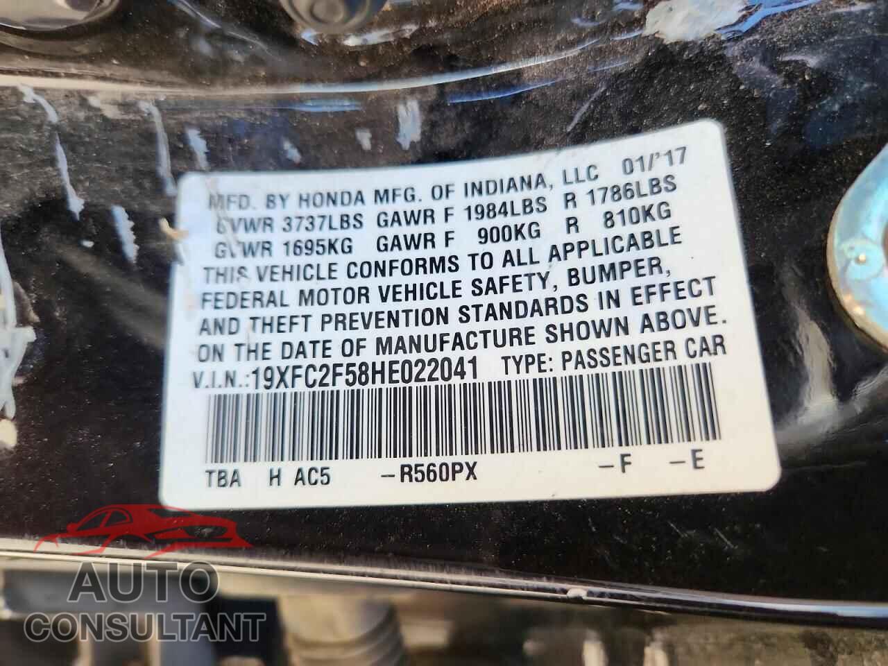 HONDA CIVIC 2017 - 19XFC2F58HE022041
