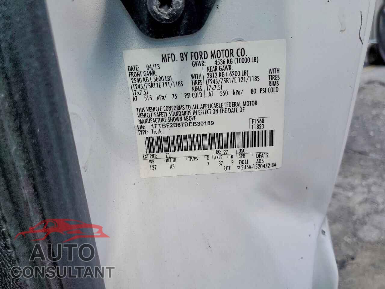 FORD F250 2013 - 1FTBF2B67DEB30189