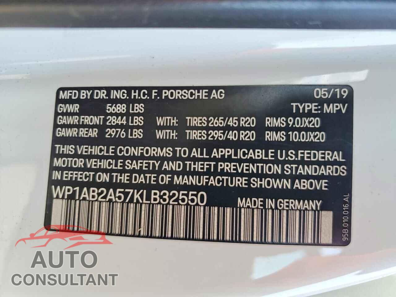 PORSCHE MACAN 2019 - WP1AB2A57KLB32550