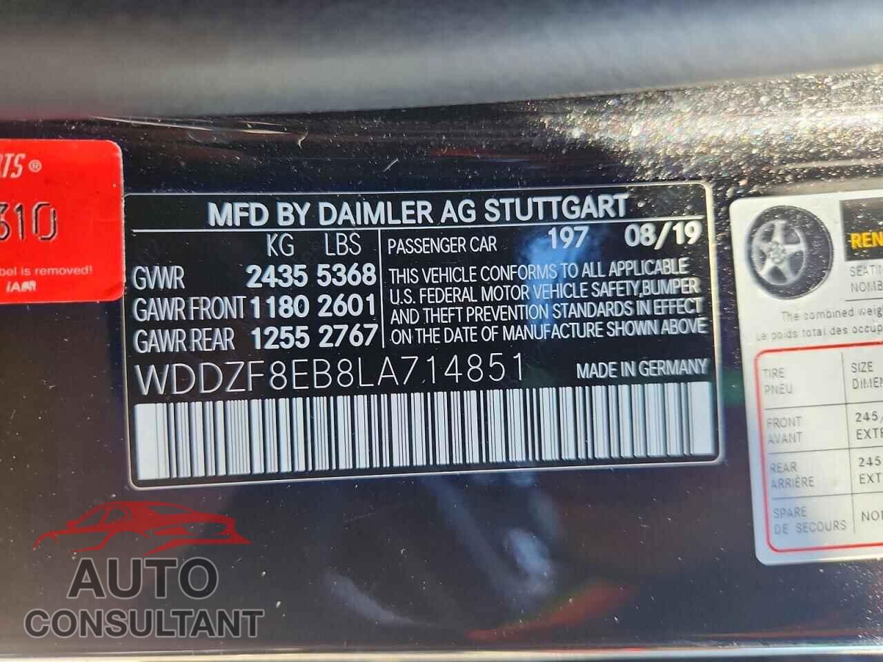 MERCEDES-BENZ E-CLASS 2020 - WDDZF8EB8LA714851