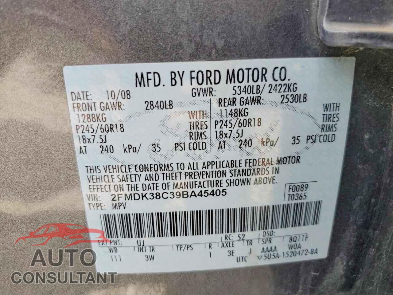 FORD EDGE 2009 - 2FMDK38C39BA45405