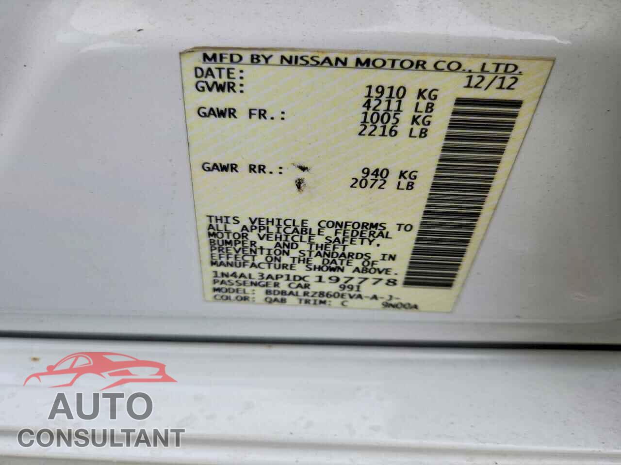 NISSAN ALTIMA 2013 - 1N4AL3AP1DC197778