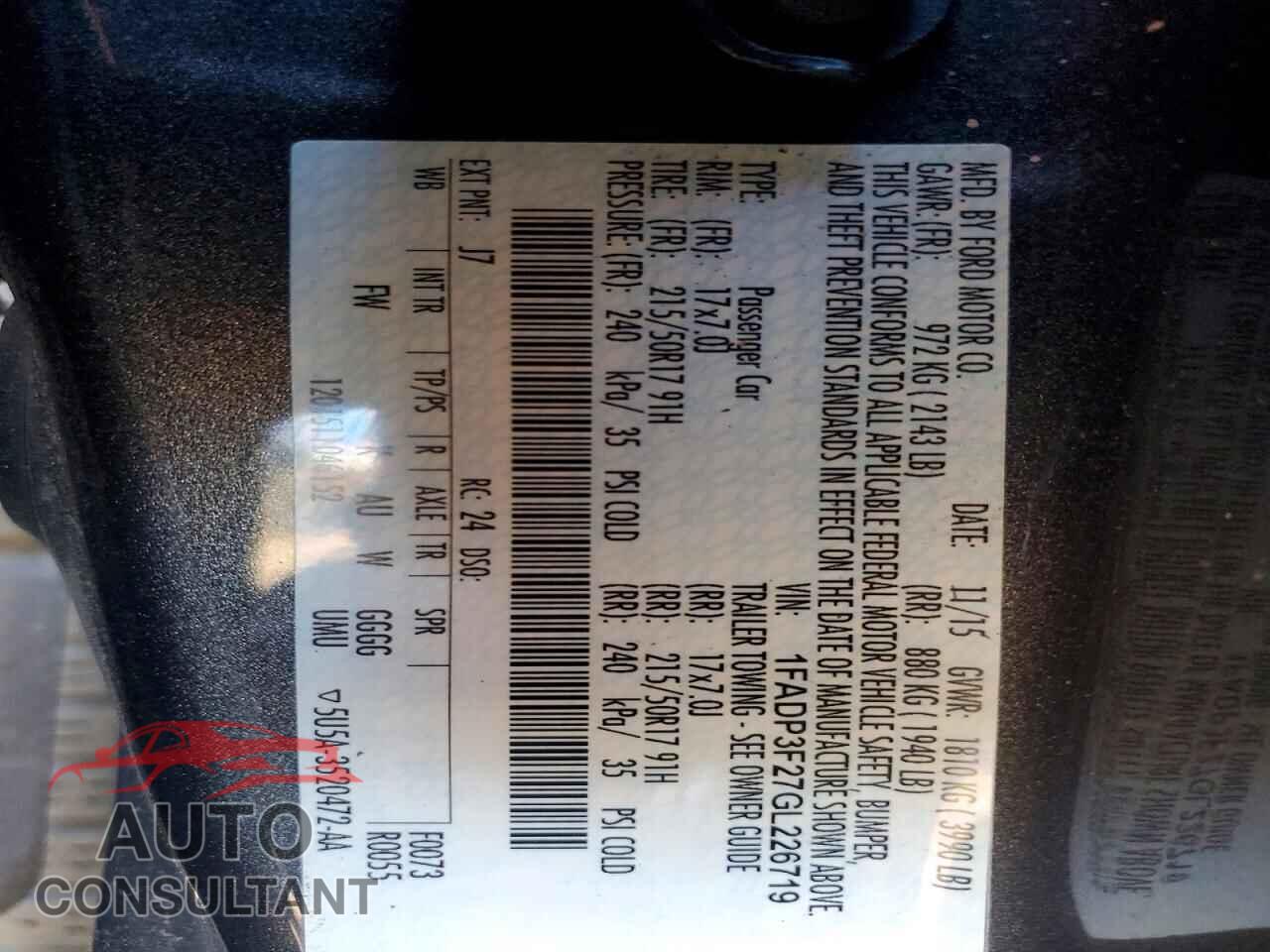 FORD FOCUS 2016 - 1FADP3F27GL226719