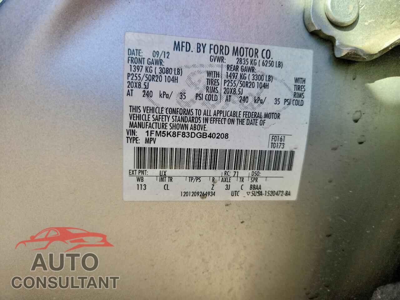 FORD EXPLORER 2013 - 1FM5K8F83DGB40208