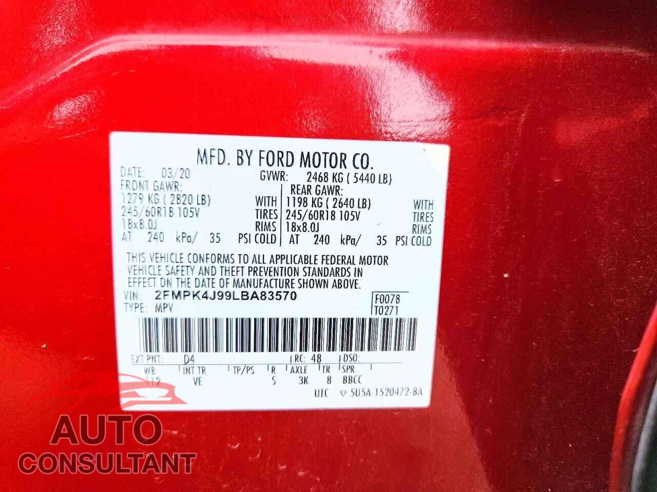 FORD EDGE 2020 - 2FMPK4J99LBA83570
