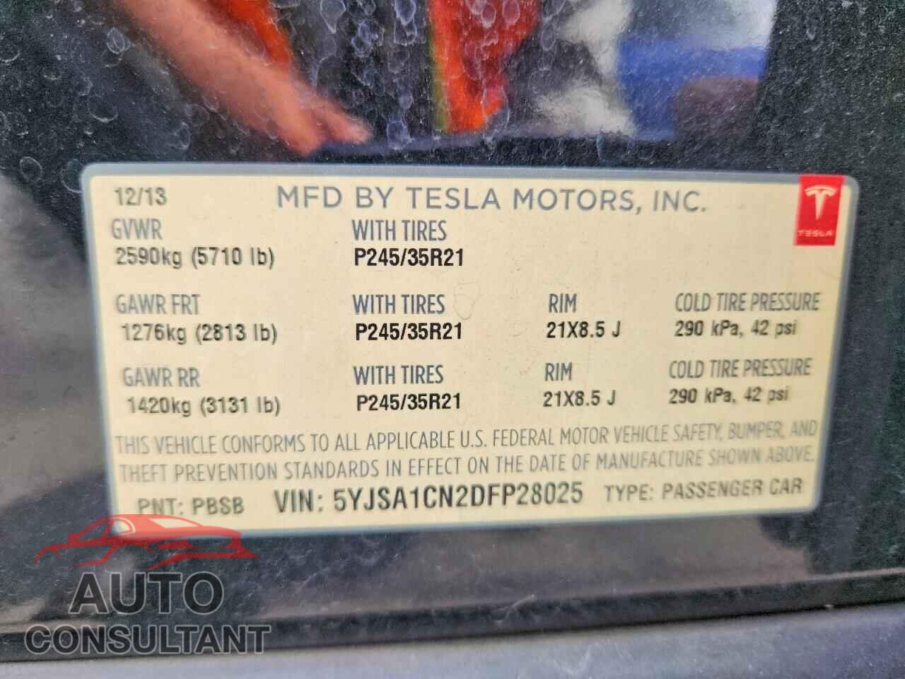 TESLA MODEL S 2013 - 5YJSA1CN2DFP28025