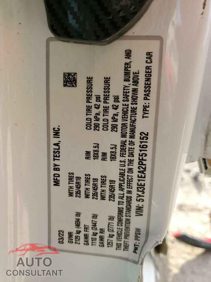 TESLA MODEL 3 2023 - 5YJ3E1EA2PF516152