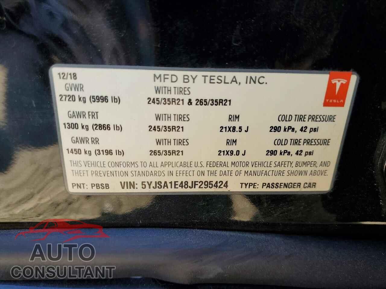 TESLA MODEL S 2018 - 5YJSA1E48JF295424