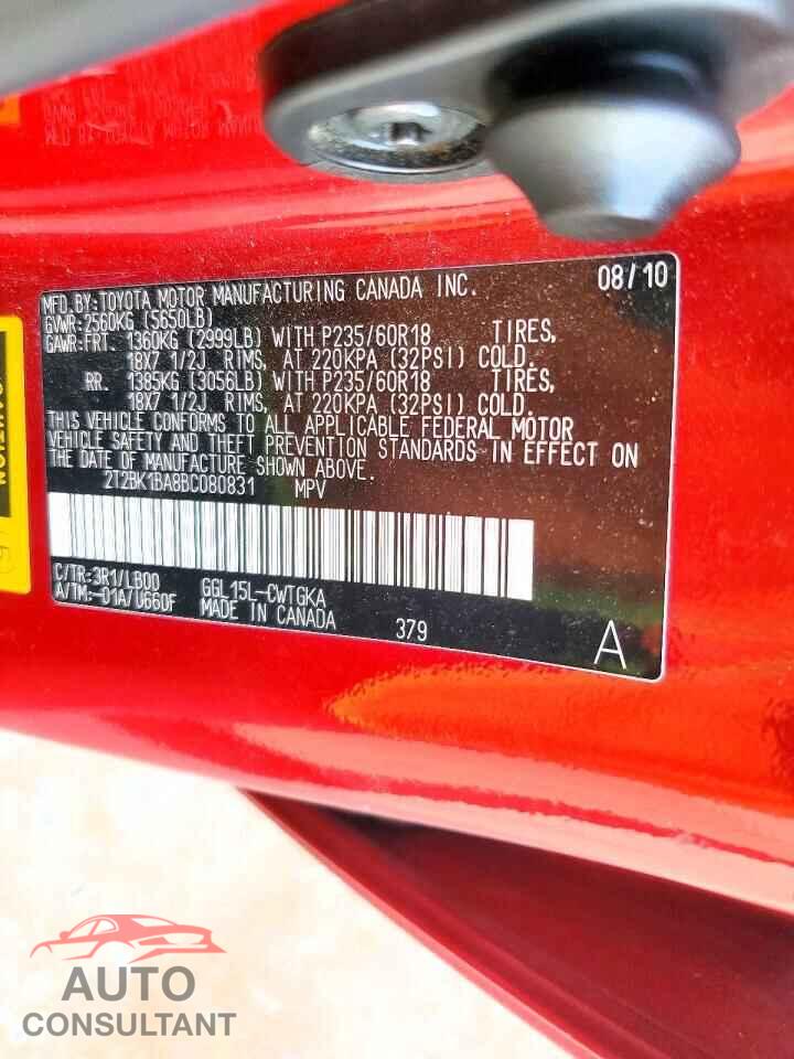 LEXUS RX350 2011 - 2T2BK1BA8BC080831