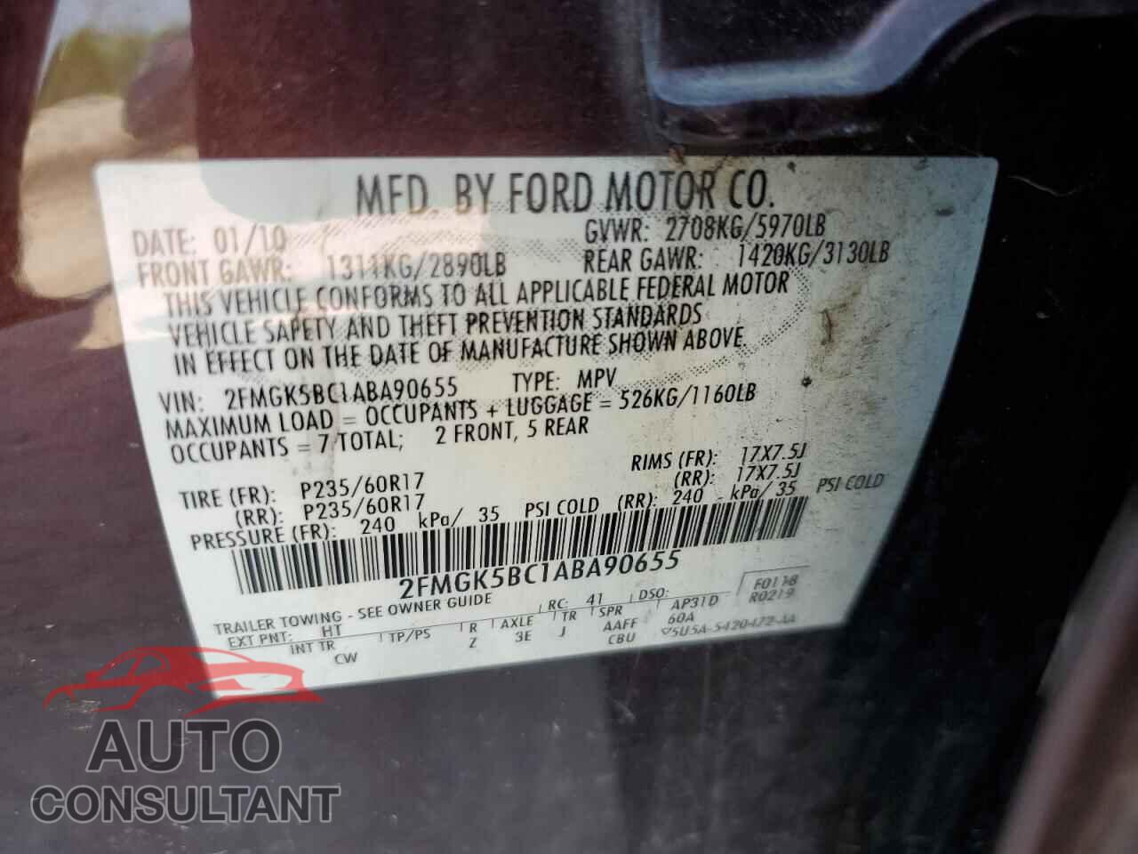 FORD FLEX 2010 - 2FMGK5BC1ABA90655