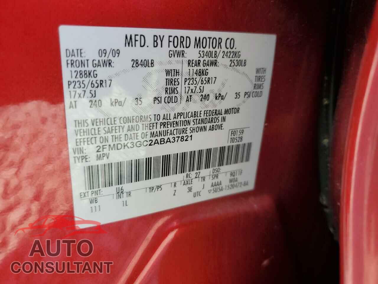 FORD EDGE 2010 - 2FMDK3GC2ABA37821