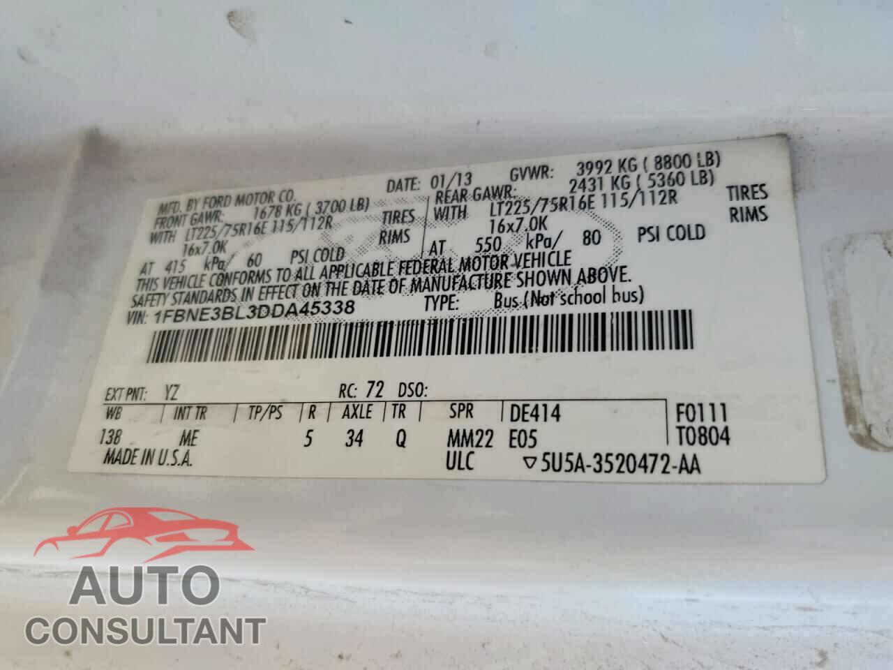 FORD ECONOLINE 2013 - 1FBNE3BL3DDA45338
