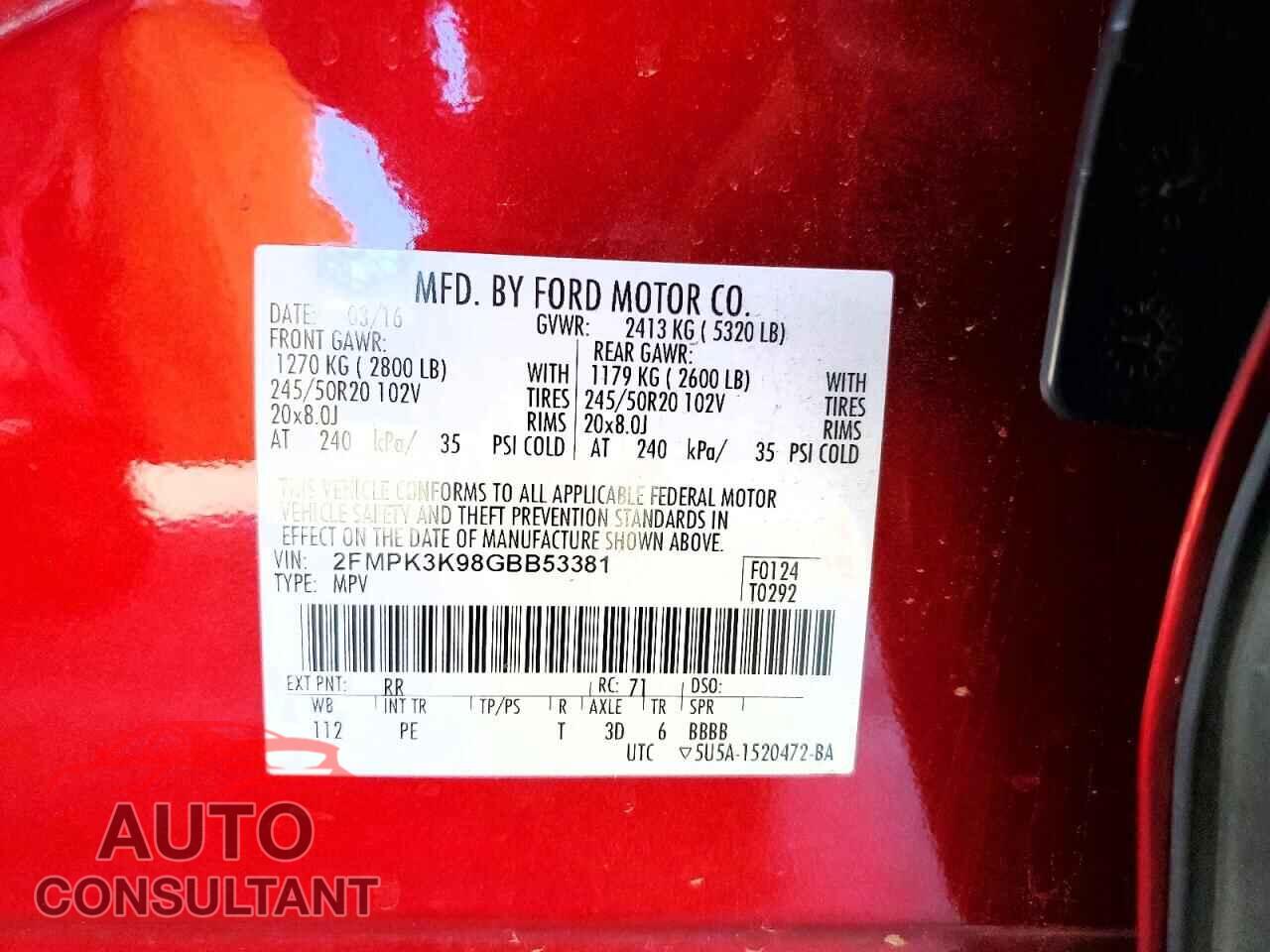 FORD EDGE 2016 - 2FMPK3K98GBB53381