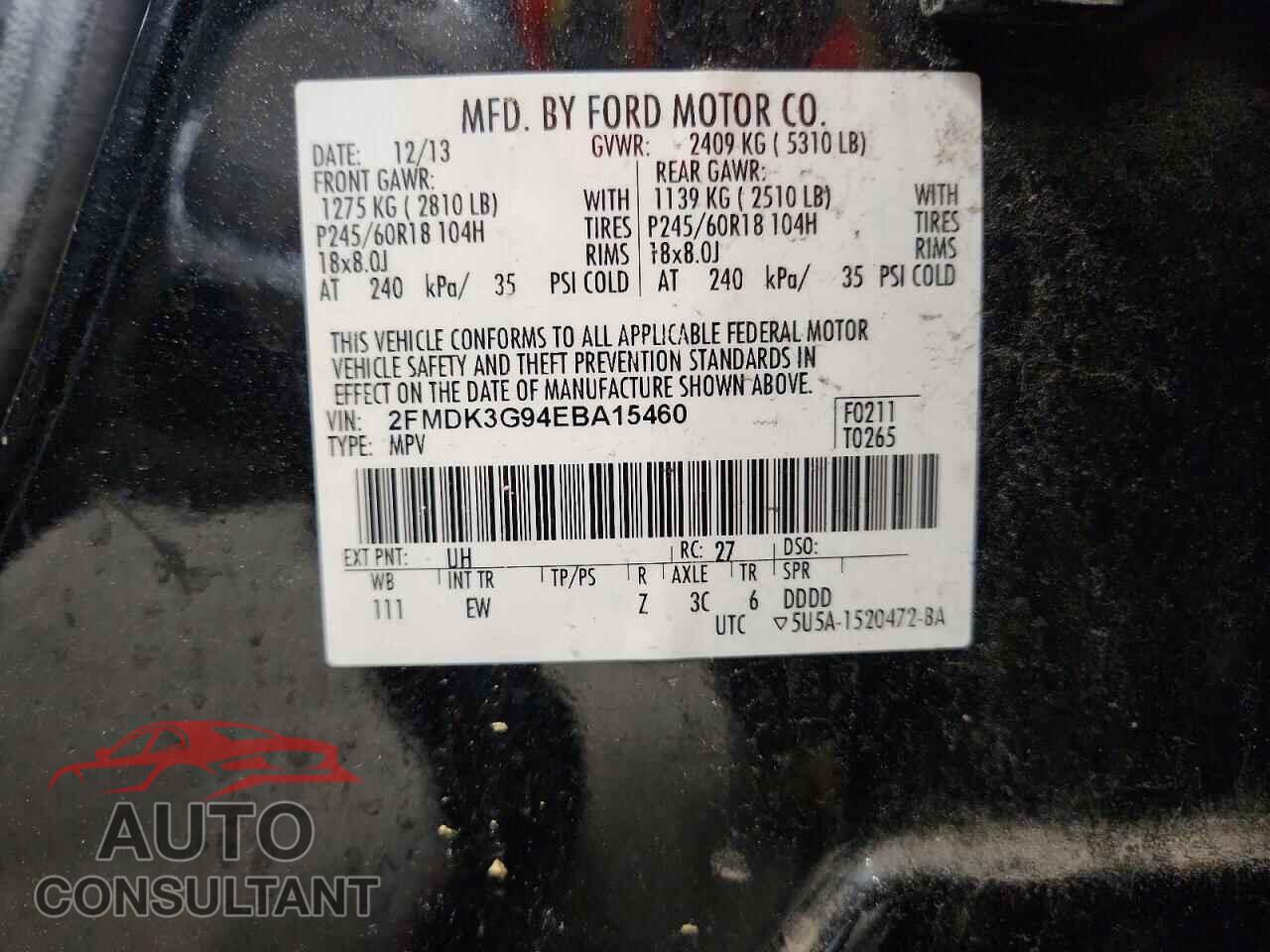 FORD EDGE 2014 - 2FMDK3G94EBA15460