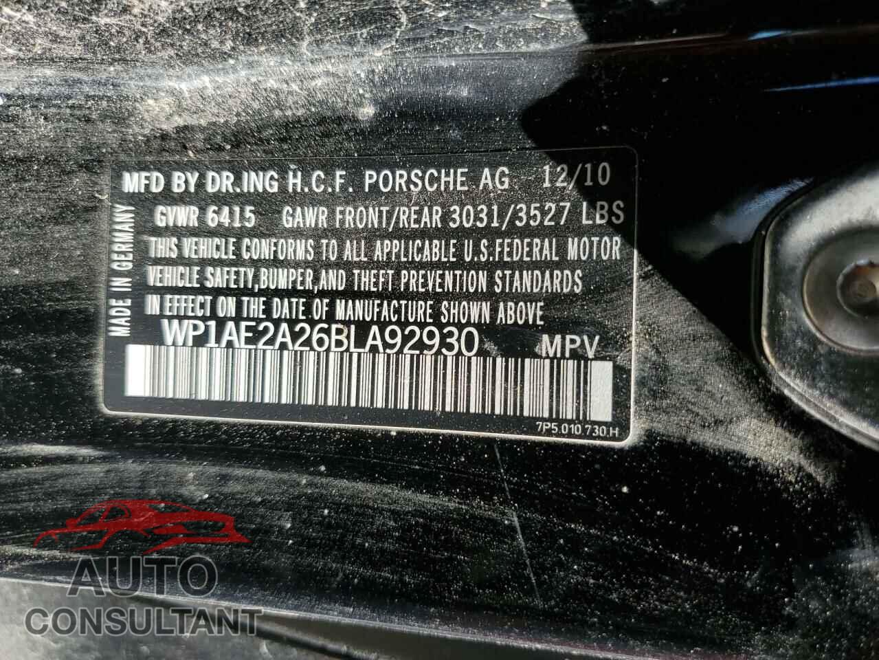 PORSCHE CAYENNE 2011 - WP1AE2A26BLA92930