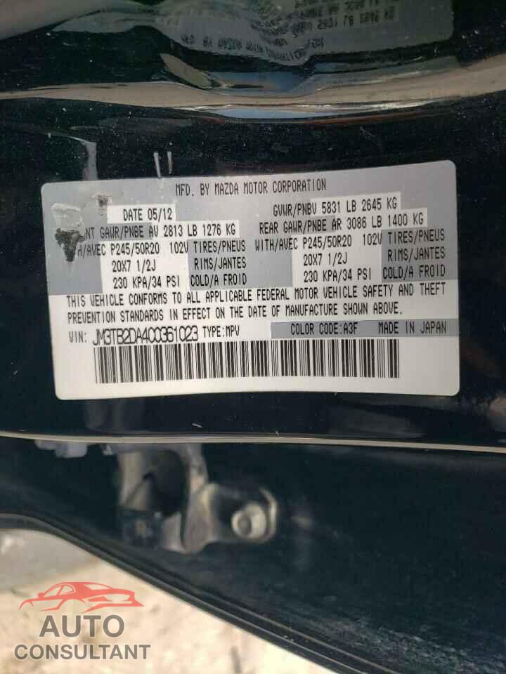 MAZDA CX-9 2012 - JM3TB2DA4C0361023