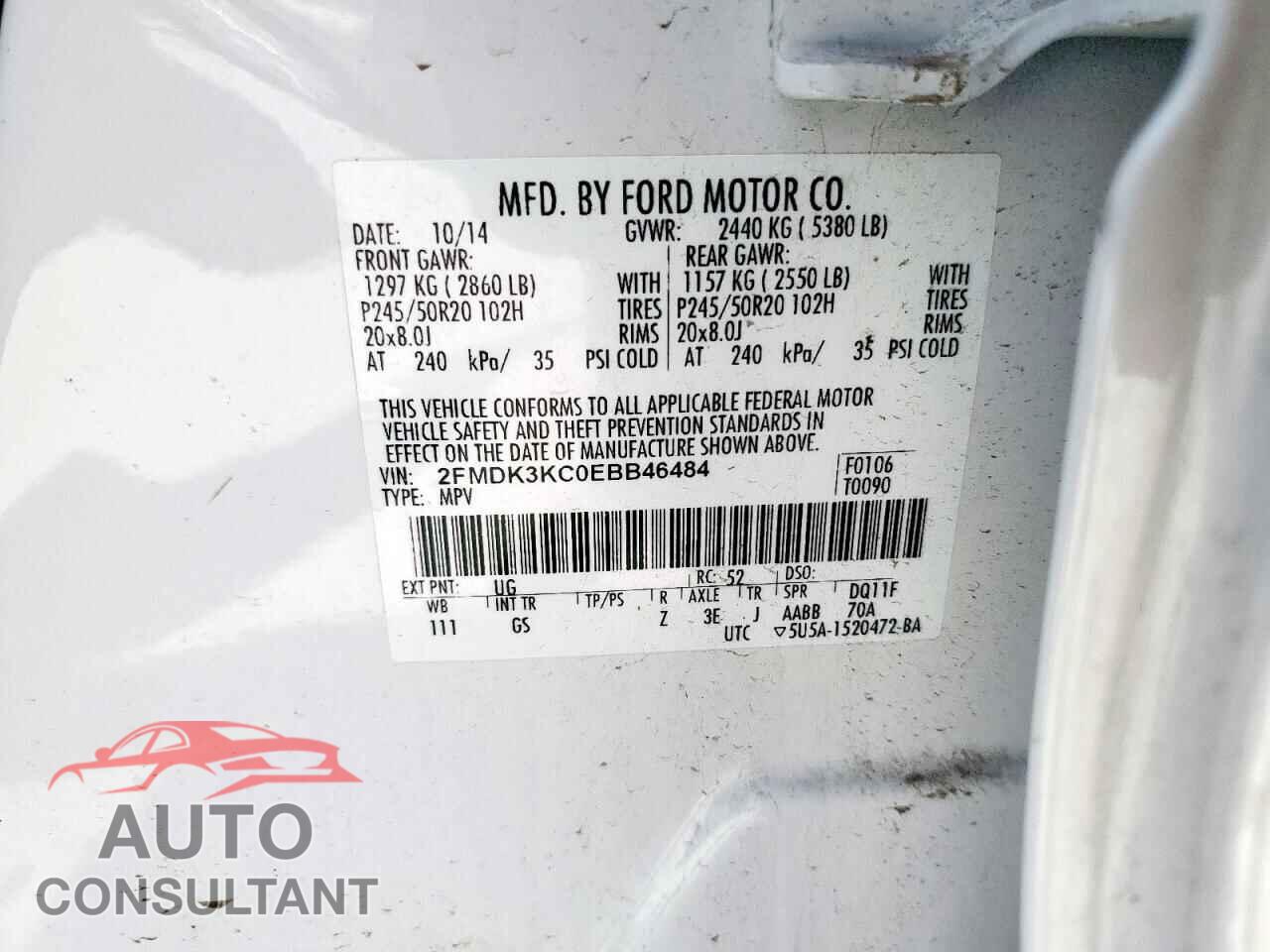 FORD EDGE 2014 - 2FMDK3KC0EBB46484