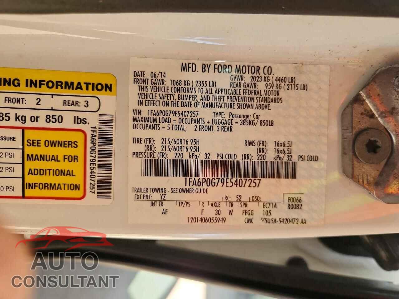 FORD FUSION 2014 - 1FA6P0G79E5407257