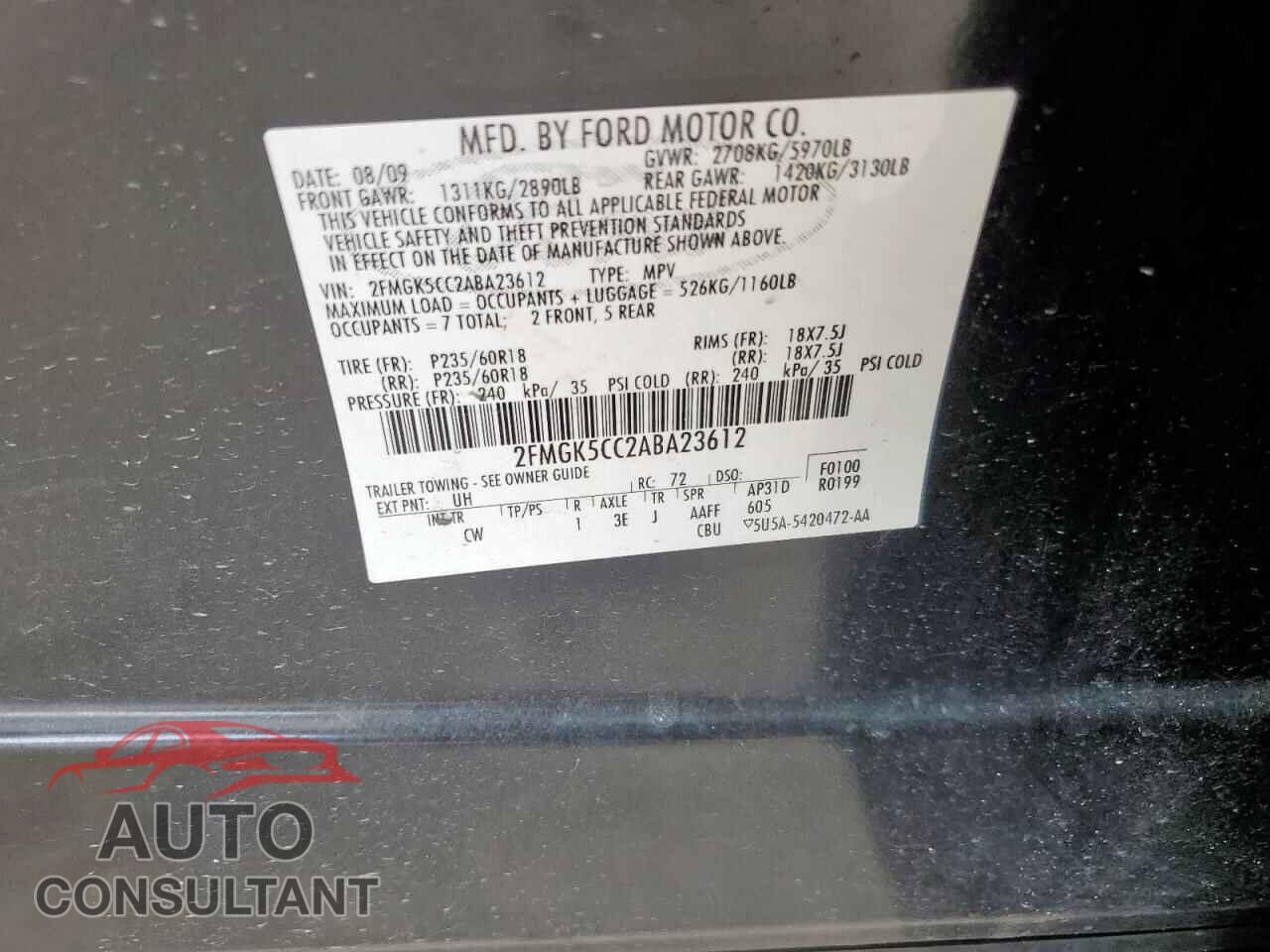 FORD FLEX 2010 - 2FMGK5CC2ABA23612
