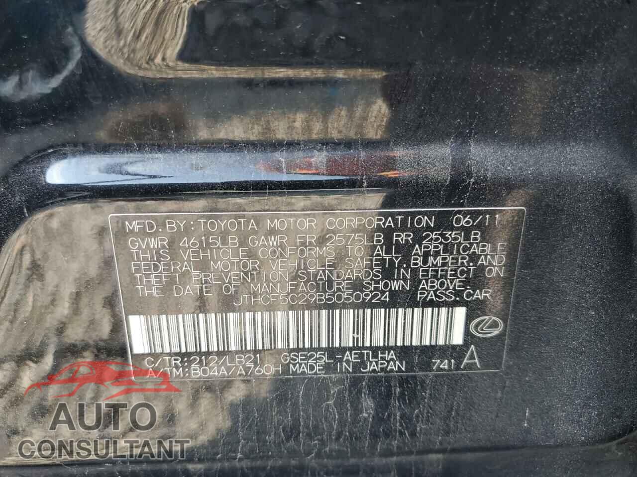 LEXUS IS 2011 - JTHCF5C29B5050924