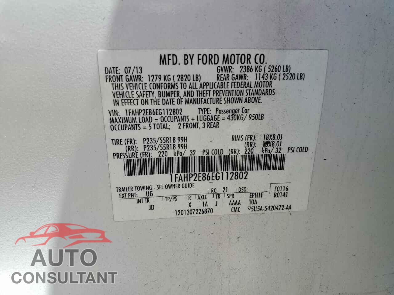 FORD TAURUS 2014 - 1FAHP2E86EG112802