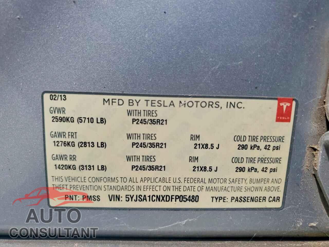 TESLA MODEL S 2013 - 5YJSA1CNXDFP05480