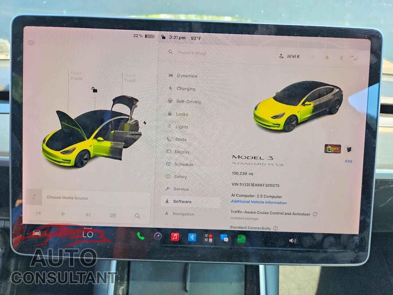TESLA MODEL 3 2019 - 5YJ3E1EA6KF305075