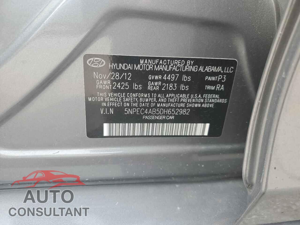 HYUNDAI SONATA 2013 - 5NPEC4AB5DH652982