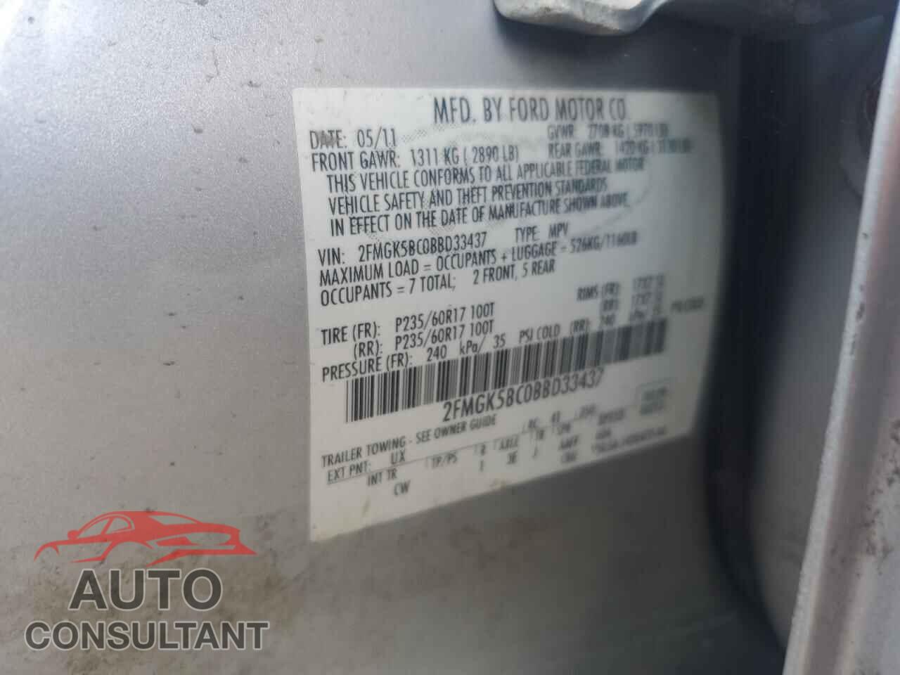 FORD FLEX 2011 - 2FMGK5BC0BBD33437