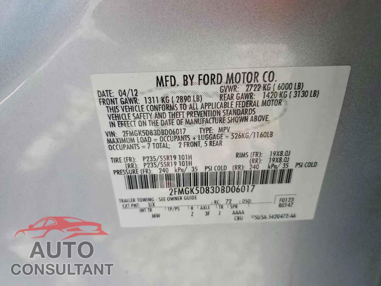 FORD FLEX 2013 - 2FMGK5D83DBD06017