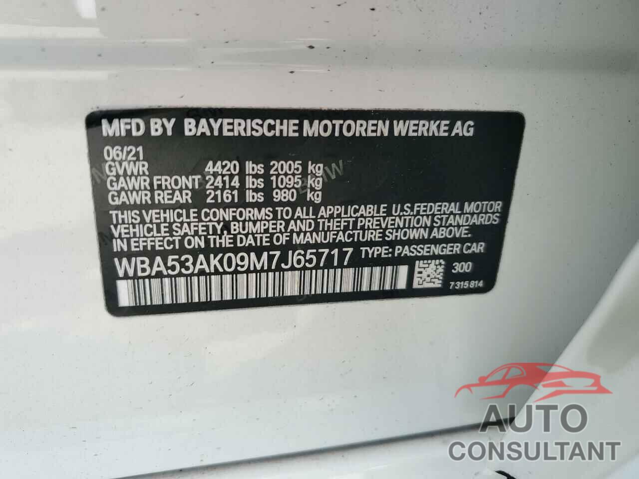 BMW 2 SERIES 2021 - WBA53AK09M7J65717