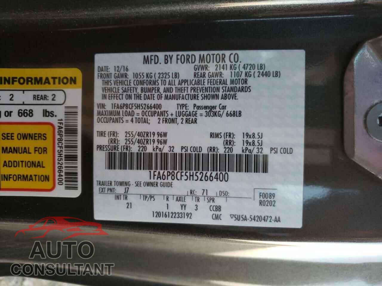 FORD MUSTANG 2017 - 1FA6P8CF5H5266400
