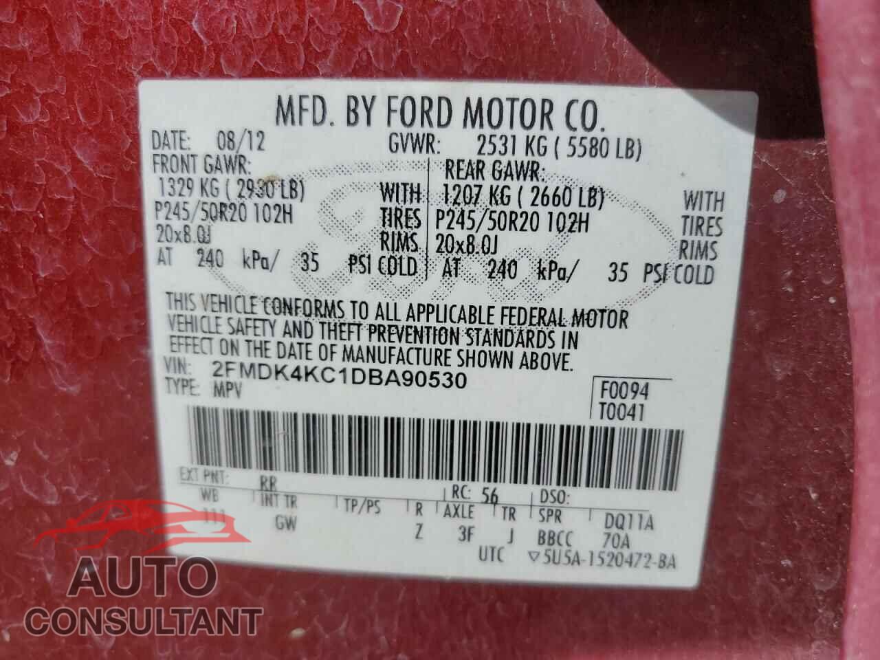 FORD EDGE 2013 - 2FMDK4KC1DBA90530