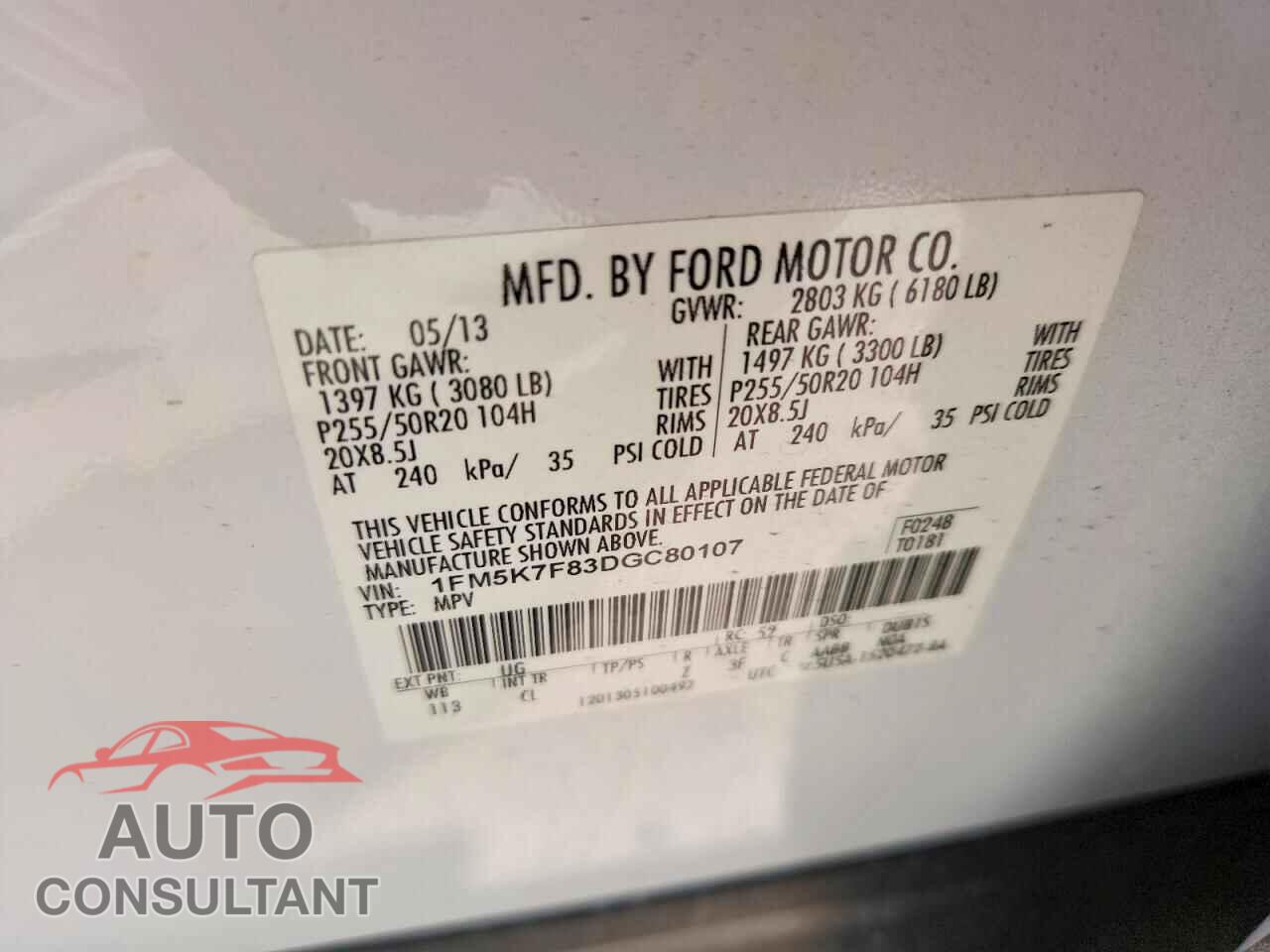 FORD EXPLORER 2013 - 1FM5K7F83DGC80107