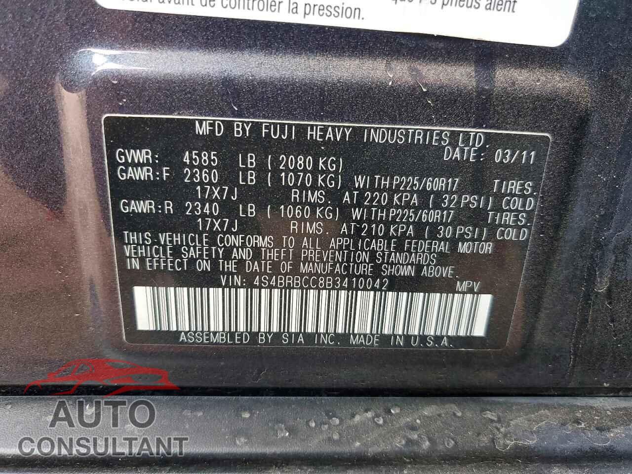 SUBARU OUTBACK 2011 - 4S4BRBCC8B3410042