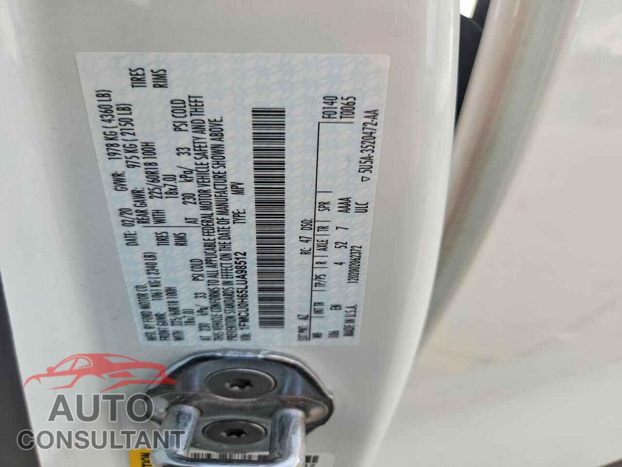 FORD ESCAPE 2020 - 1FMCU0H65LUA98512