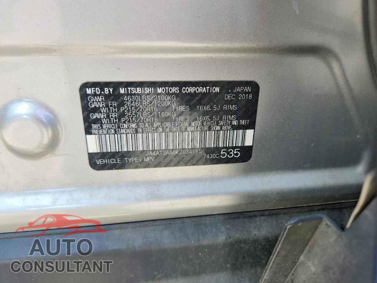 MITSUBISHI ECLIPSE 2019 - JA4AT3AA6KZ034165