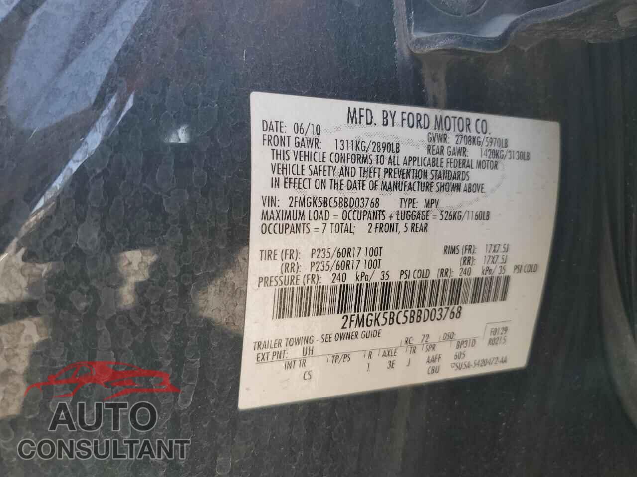 FORD FLEX 2011 - 2FMGK5BC5BBD03768