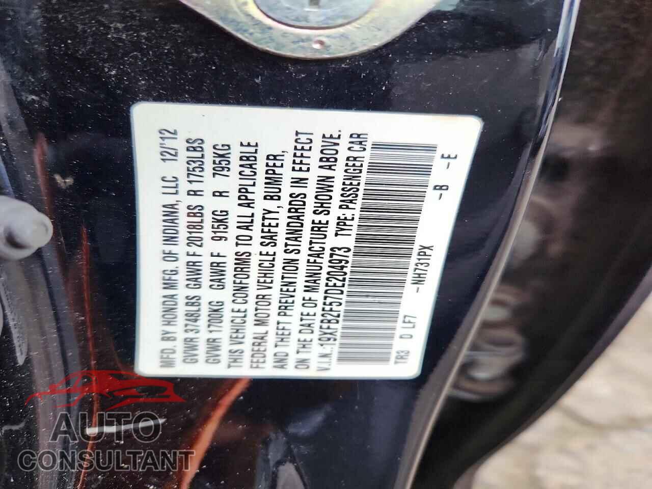 HONDA CIVIC 2013 - 19XFB2F57DE204973