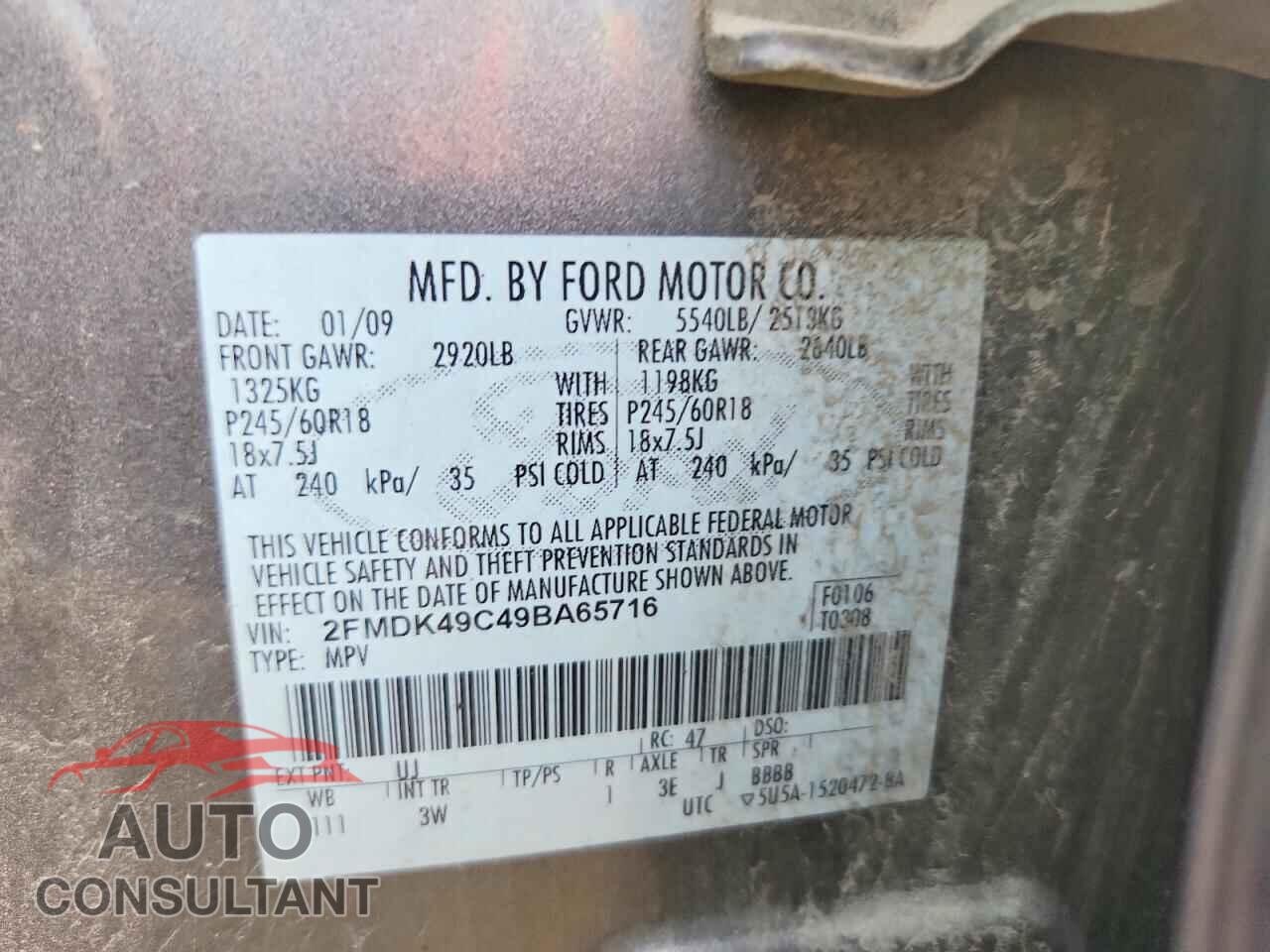 FORD EDGE 2009 - 2FMDK49C49BA65716