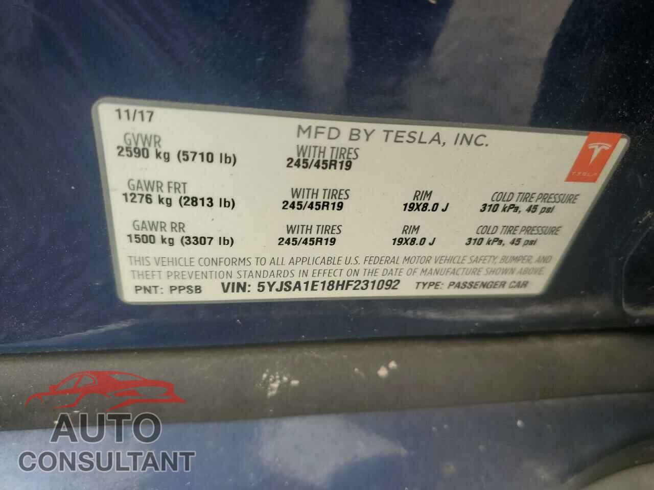 TESLA MODEL S 2017 - 5YJSA1E18HF231092
