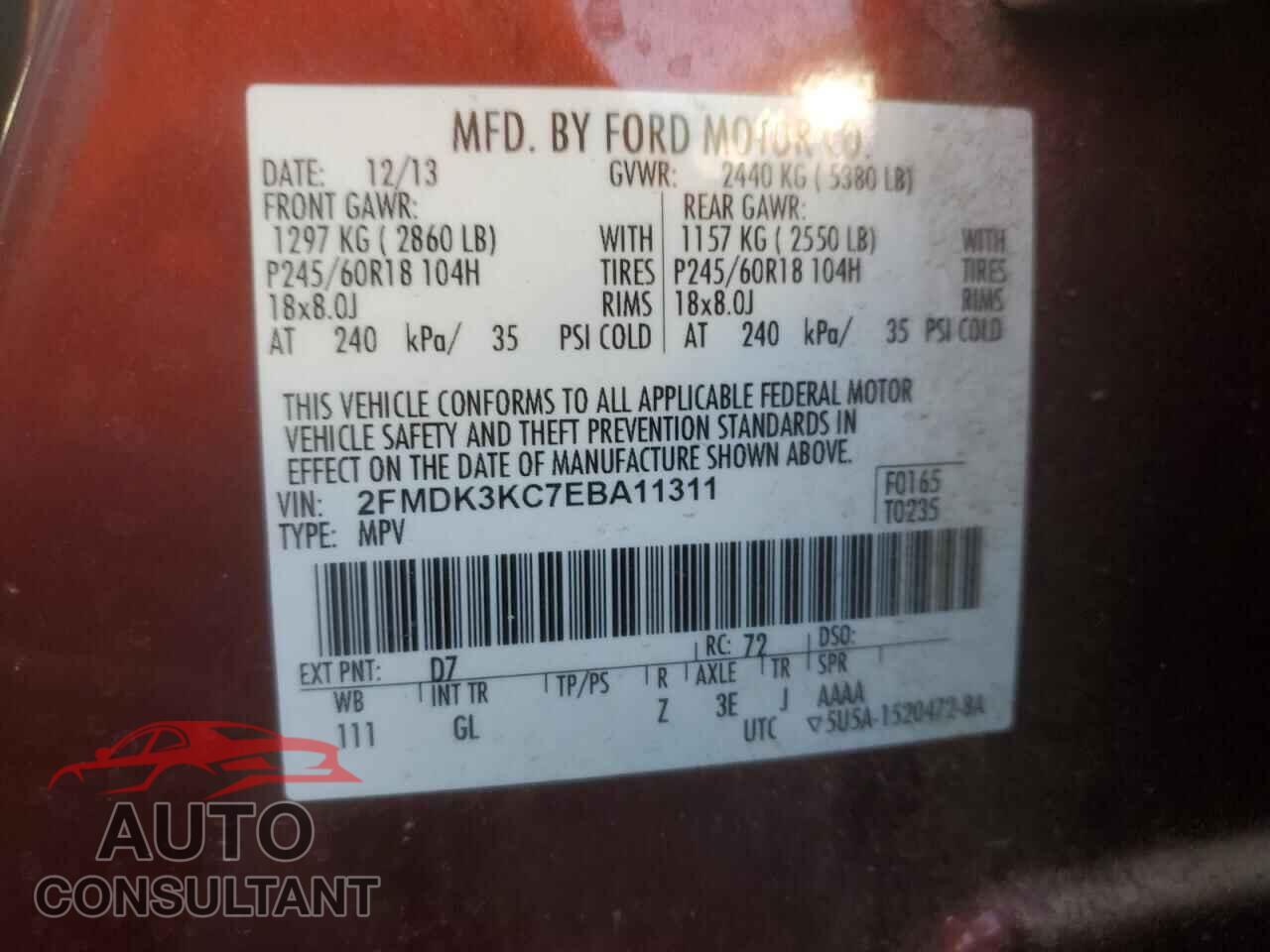 FORD EDGE 2014 - 2FMDK3KC7EBA11311