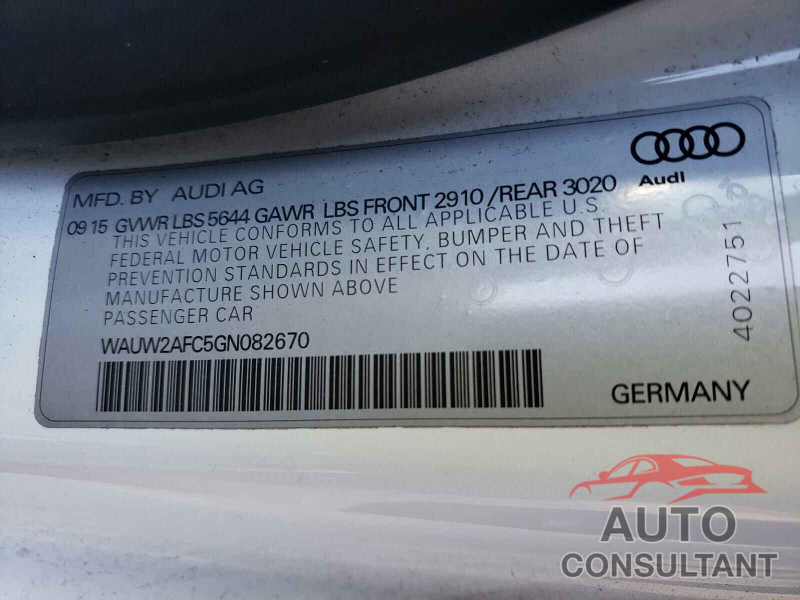 AUDI S7/RS7 2016 - WAUW2AFC5GN082670