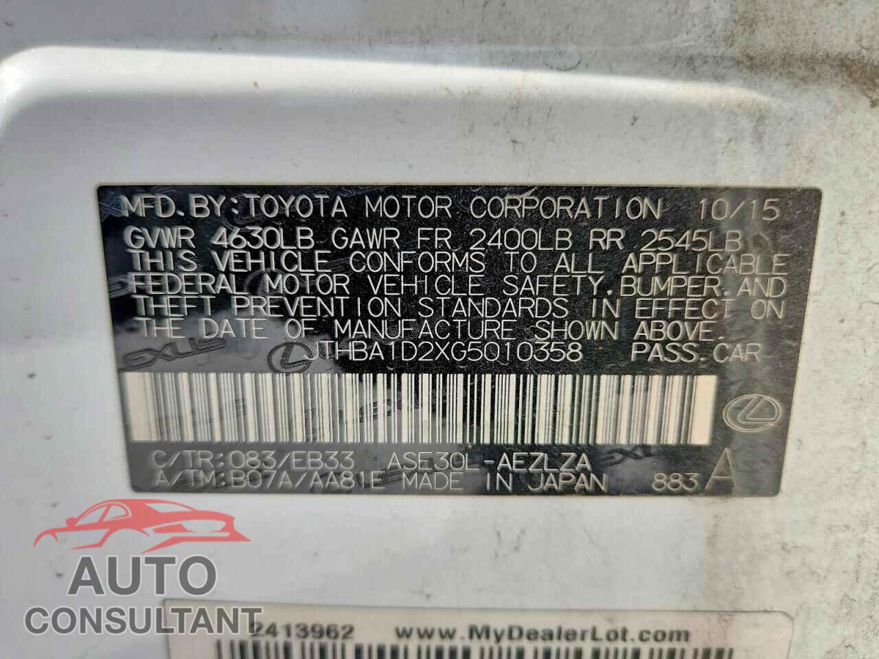 LEXUS IS 2016 - JTHBA1D2XG5010358