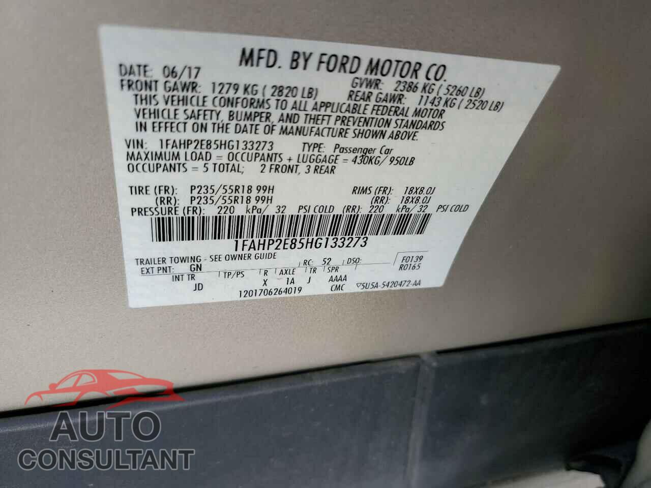 FORD TAURUS 2017 - 1FAHP2E85HG133273