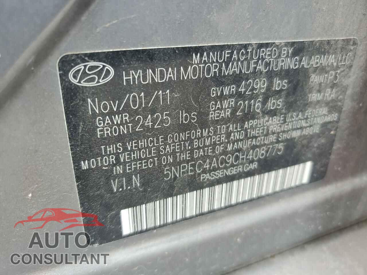 HYUNDAI SONATA 2012 - 5NPEC4AC9CH408775