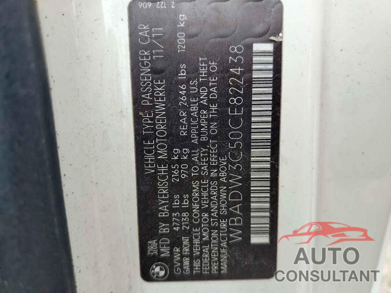 BMW 3 SERIES 2012 - WBADW3C50CE822438