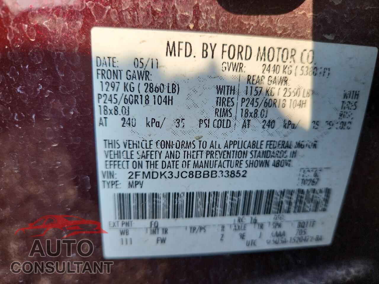FORD EDGE 2011 - 2FMDK3JC8BBB33852